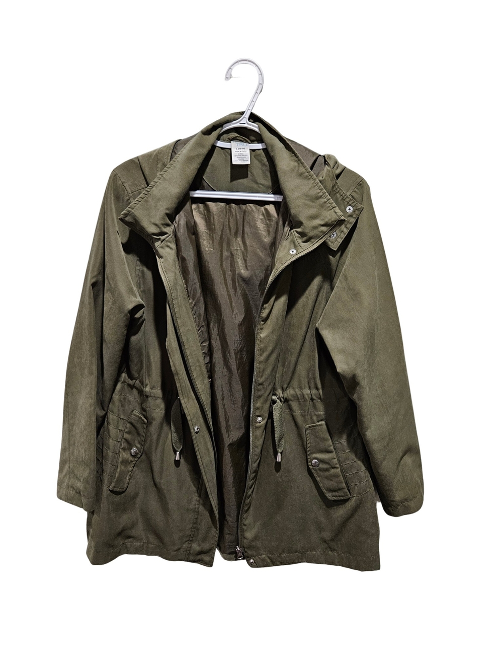 Time and Tru Women's Lightweight Hooded Anorak Utility Jacket - Olive Green